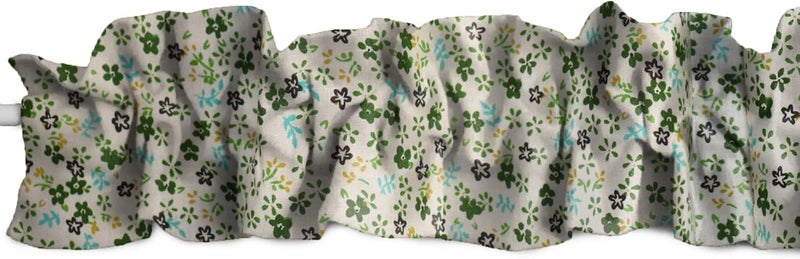 Cotton Small Flowers Allover Print Sleeve Topper Window Valance Top Bottom Ruffle Home Décor Bedroom Nursery Kitchen Window (58" Wide x 5" Tall, Green on White)